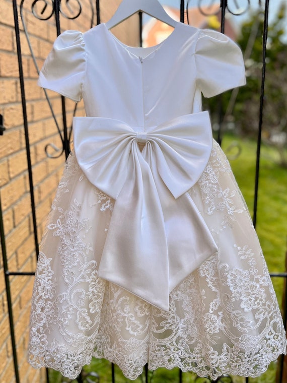 Ivory Satin Lace Champagne Tulle Flower Girl Dress Wedding Bridesmaid Dress M0036C