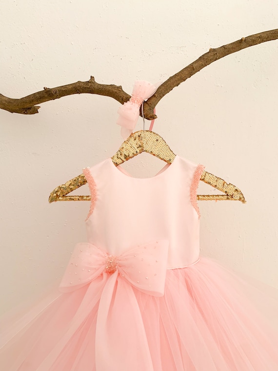 Blush Pink Wedding Flower Girl Dress M103 With Matching Hair Band