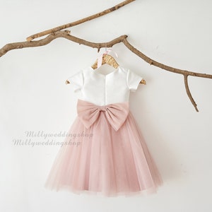 Flower Girl Dress Dusty Rose Pink Tulle With Big Bow M0083 image 4