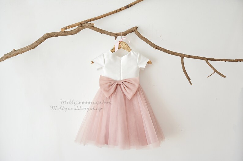 Flower Girl Dress Dusty Rose Pink Tulle With Big Bow M0083 image 4