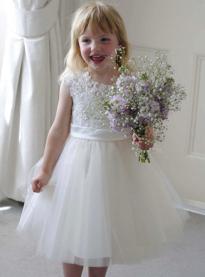 Beaded Lace Flower Girl Dress with Big Bow M0071B image 2