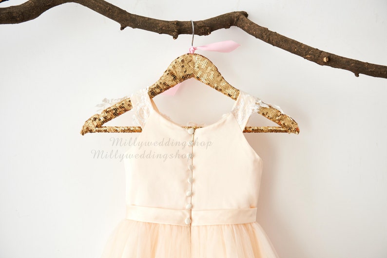 Champagne Tulle Lace Flower Girl Dress Wedding Bridesmaid Dress M0047