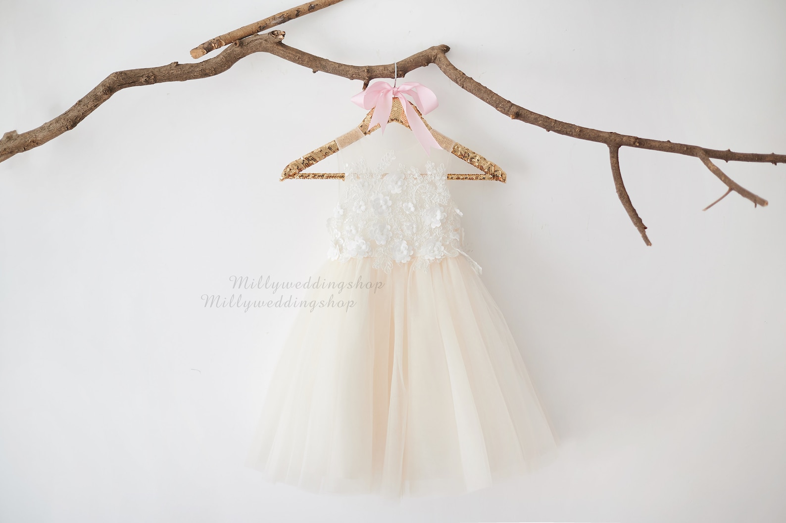 3D Flower Lace V Back Wedding Flower Girl Dress M0078 - Etsy