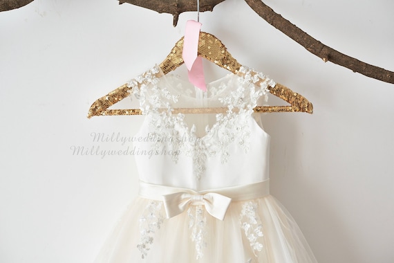 Illusion Sheer Lace Flower Girl Dress 