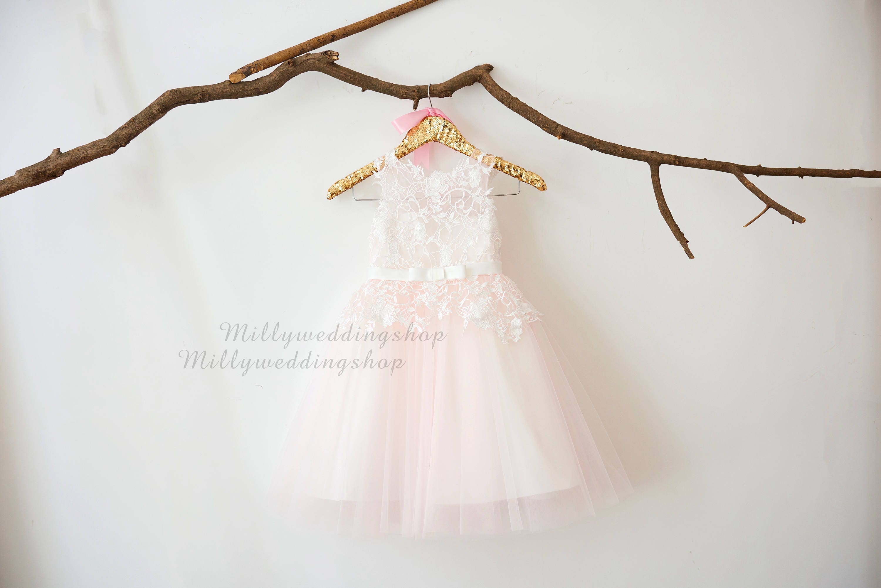 Ivory Lace Pale Pink Tulle Flower Girl Dress Wedding - Etsy