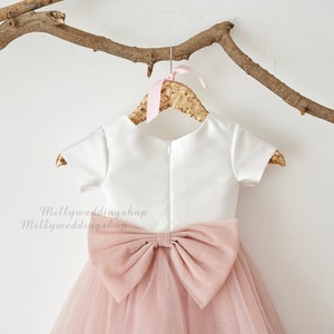 Flower Girl Dress Dusty Rose Pink Tulle With Big Bow M0083 image 5