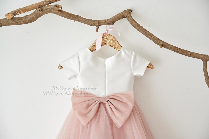 Flower Girl Dress Dusty Rose Pink Tulle With Big Bow M0083 image 5