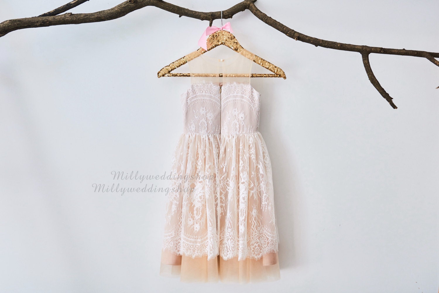 Champagne and Lace Junior Bridesmaid Dresses