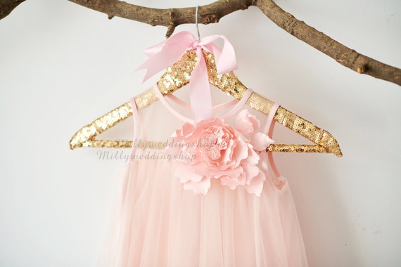 Boho Beach Blush Pink Tulle Wedding Flower Girl Dress M0076