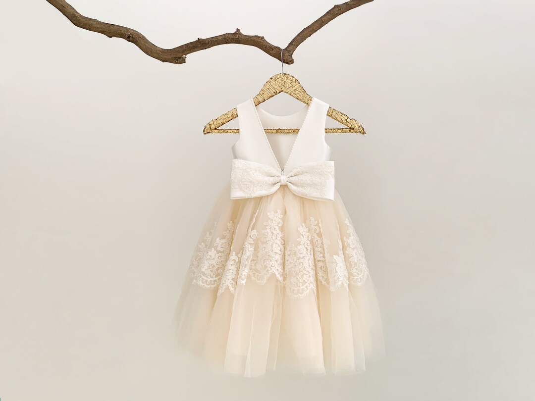 A-line V-back Long Sleeves Lace Top Flower Girl Dresses, FG0128