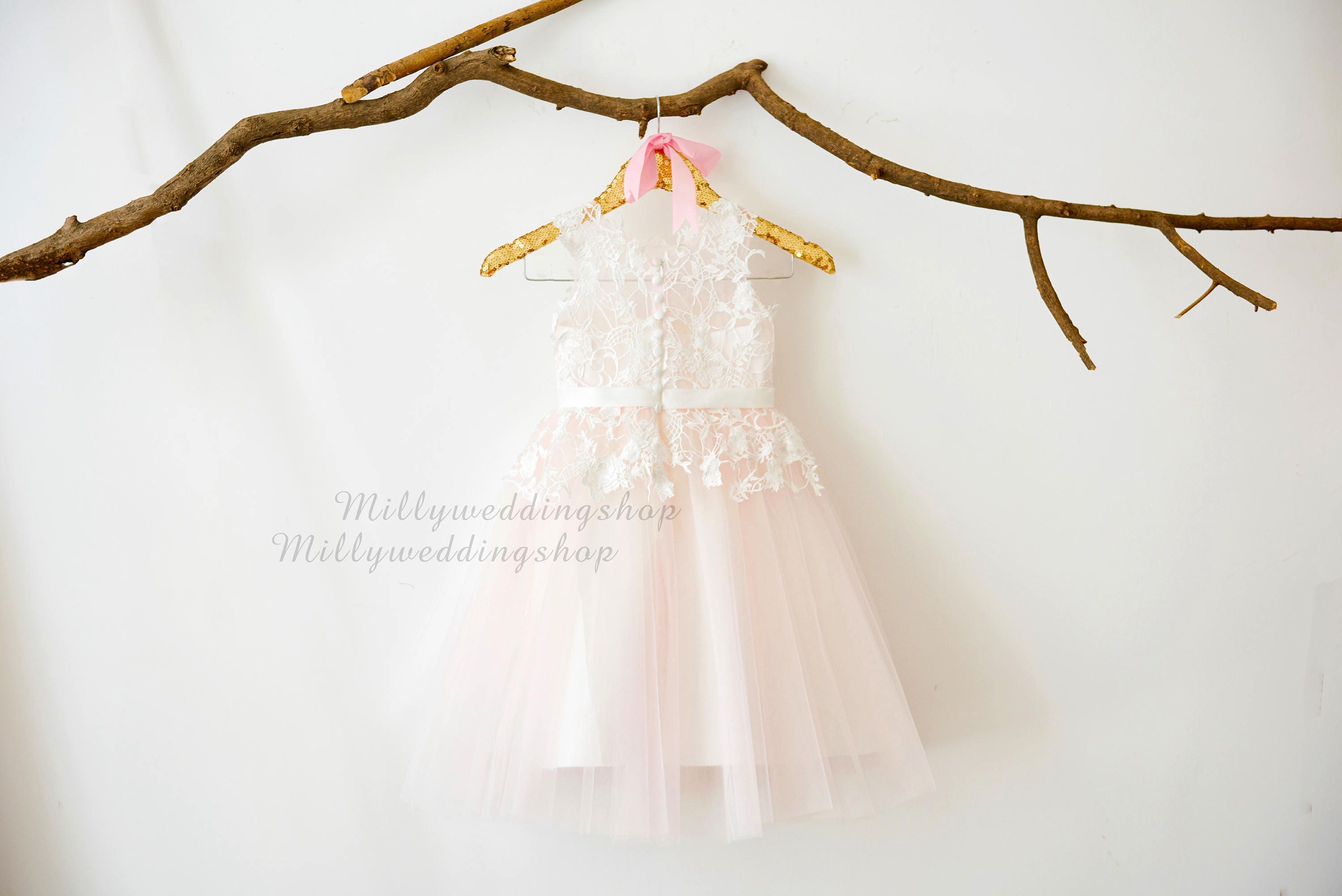 Ivory Lace Pale Pink Tulle Flower Girl Dress Wedding - Etsy