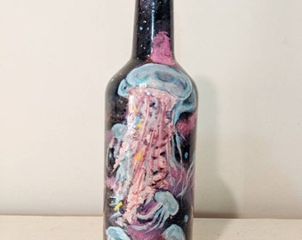 Upcycling Acrylic Bottle Art Shimmer Jellyfish Painted from Creek Clean Ups