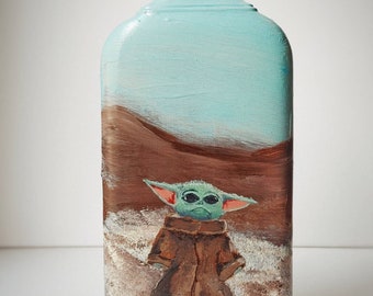Star Wars Baby Yoda Acrylic Bottle Handpainted from Creek Clean Ups