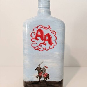Upcycling Acrylic Bottle Art Knight Horse Castle Painted from Creek Clean Ups in KY