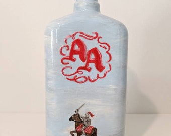 Upcycling Acrylic Bottle Art Knight Horse Castle Painted from Creek Clean Ups in KY