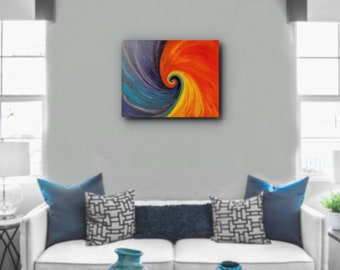 Acrylic Canvas Painting Bright Spiraling Color Infusion