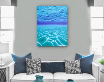 Underwater Ocean Reflections Beach Themed Acrylic Canvas Painting