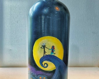 Nightmare Before Christmas 1.5 Liter Glass Acrylic Bottle Upcycled Art