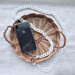 Witte grote mesh mobiele telefoon schouderketting, telefoon sieraden, accessoires
