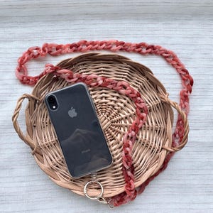 Roze dikke mesh schouderband voor mobiele telefoon, telefoonsieraden, accessoires