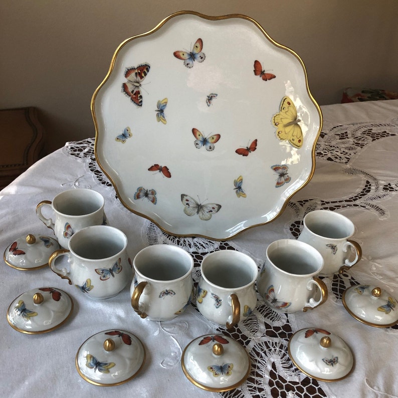 13 pc Vintage Limoges Pots  De  Creme  Set  1970s Butterfly Etsy