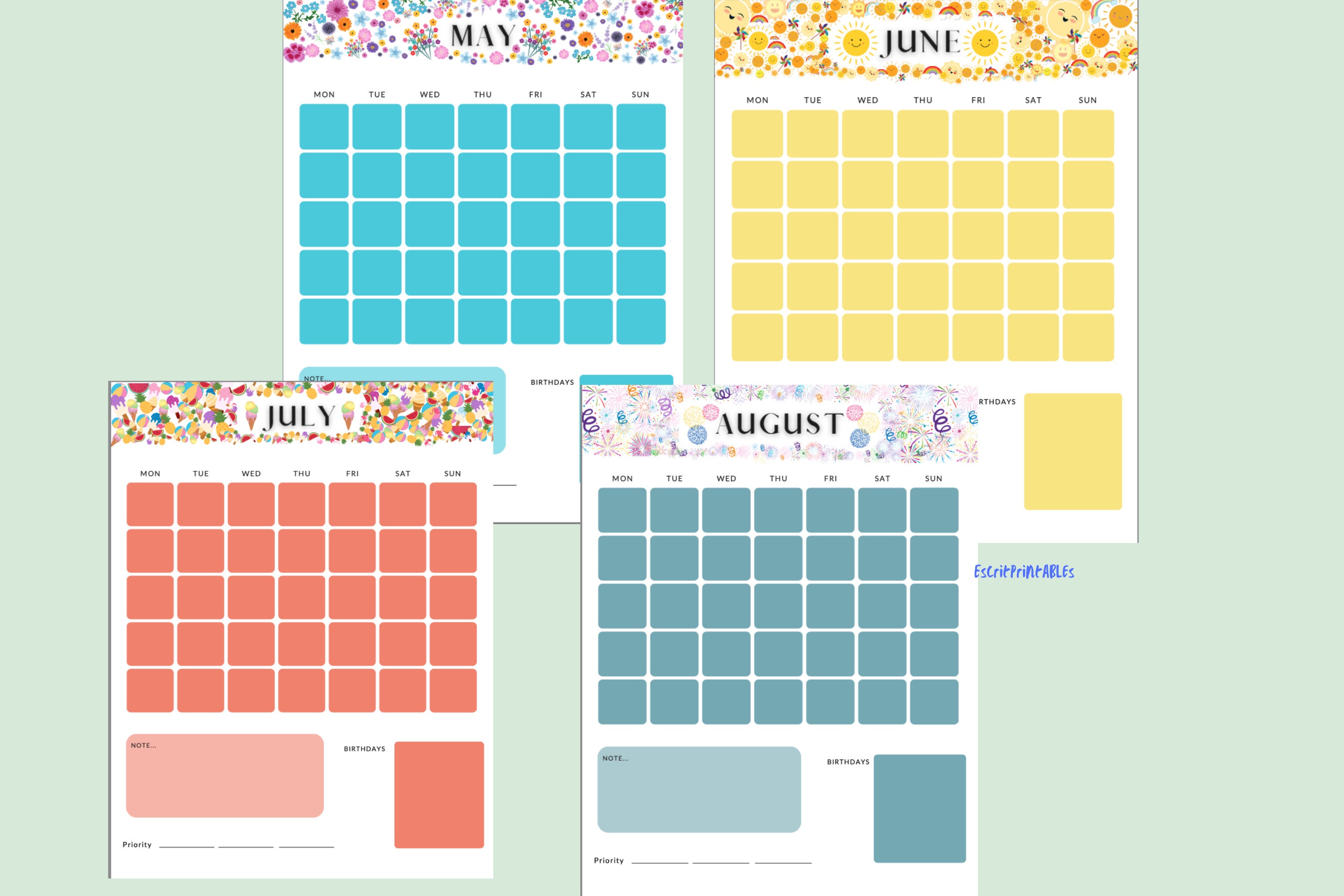 Blank 12 Month Calendar Cute Themes for Each Month - Etsy Canada