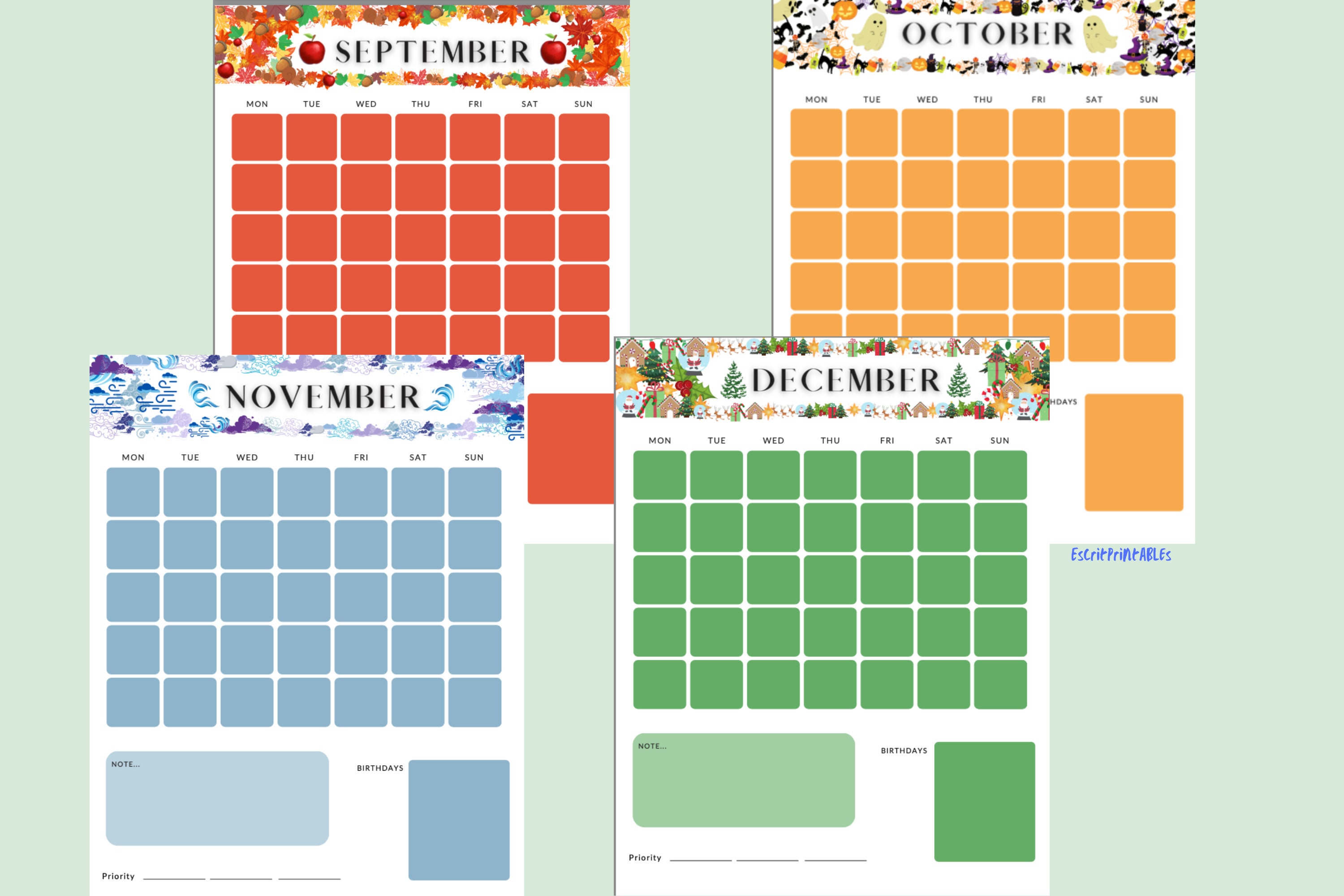 Blank 12 Month Calendar Cute Themes for Each Month - Etsy Canada
