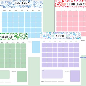 Blank 12 Month Calendar Cute Themes for Each Month - Etsy Canada
