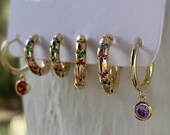 3 Pair Earring Set 18K Gold Filled - Alexandrite Earrings - Birthstone Earrings - Birthday Gift- Purple Gem- Gold Earrings Sets - Gift Sets