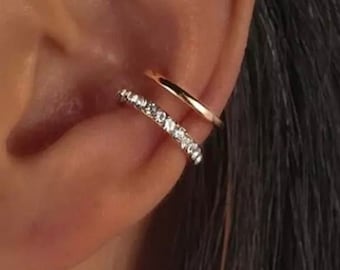 14K Gold 1 PIECE - Ear Cuff- Clip Cartilage - Gold Cuffs - No Piercing Jewelry- Ear - Ear Jacket - Gold Filled Double clip Wrap cuff wrap