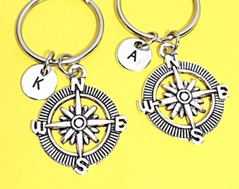 Personalized SET OF 2 Friend Keychains - Compass Keychains- Initial Keychain- Custom Friendship Gift - Distance gift - Thinking of you gift
