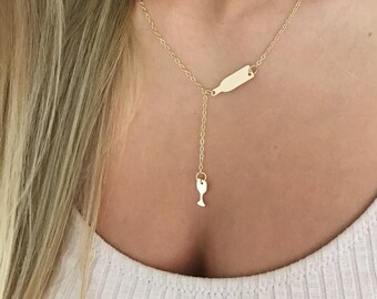 Wine  Necklace - By Gifts For Friendship - Wine Glass Necklace. Gold Lariat Wine Necklace.