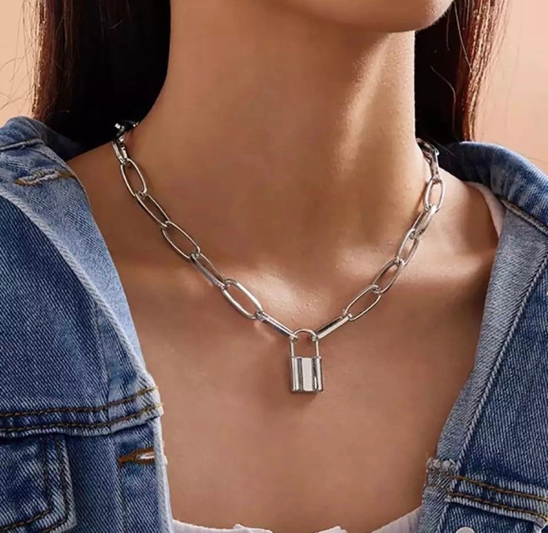 partners necklace key lock necklace couple jewelry love necklace lock and key jewelry Gift Silver Lock Necklace