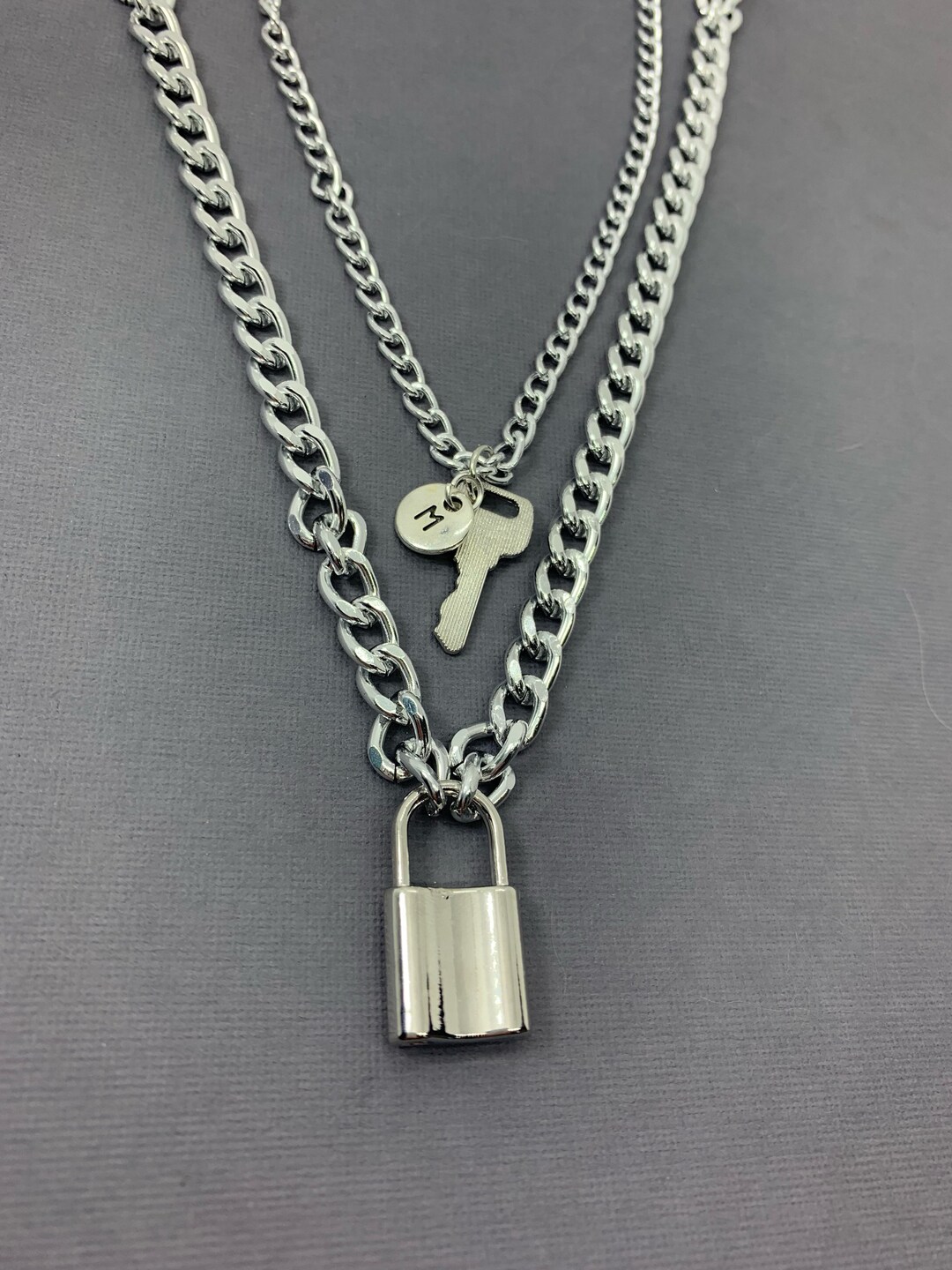 Personalized Layered Lock & Key Necklace Silver Lock Etsy