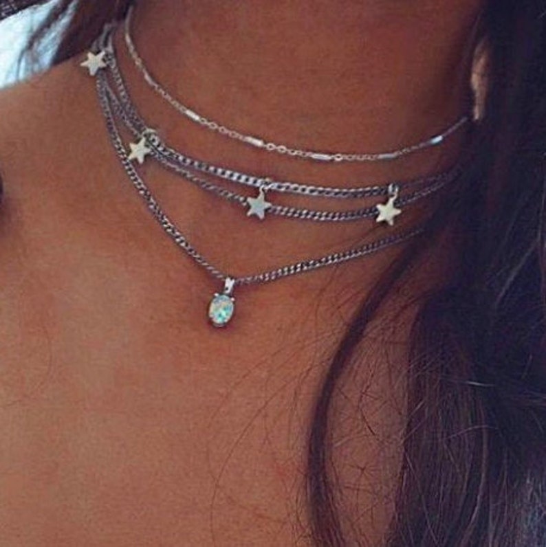 Minimalistic Star Necklace.Star Charm Necklace Dainty Layered Gold Star Necklace Simple Silver ...