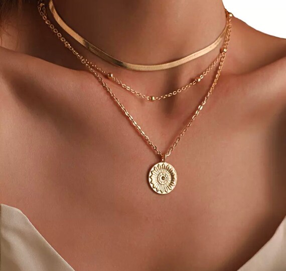 Etsy layered gold necklace Clearance