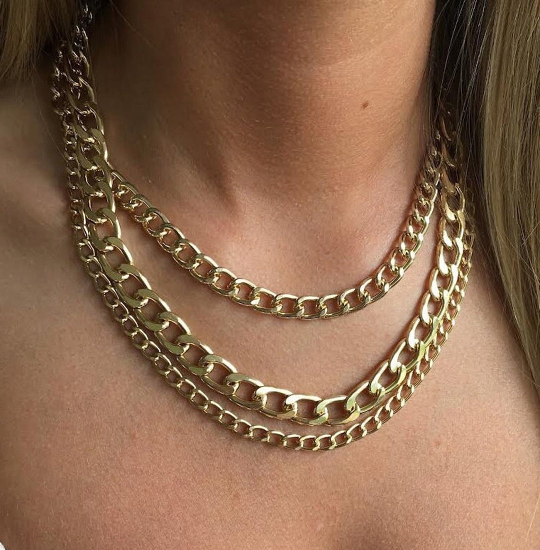 LAYERED NECKLACE SET Cuban Link Chain Curb Chain Cuban Etsy