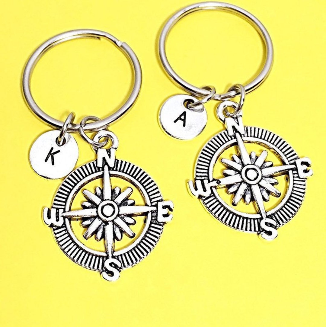 Personalized SET OF 2 Friend Keychains Compass Keychains Etsy
