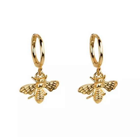 14K Gold Bee Earrings Bee Earrings Bee Jewelry Gold Bee Etsy