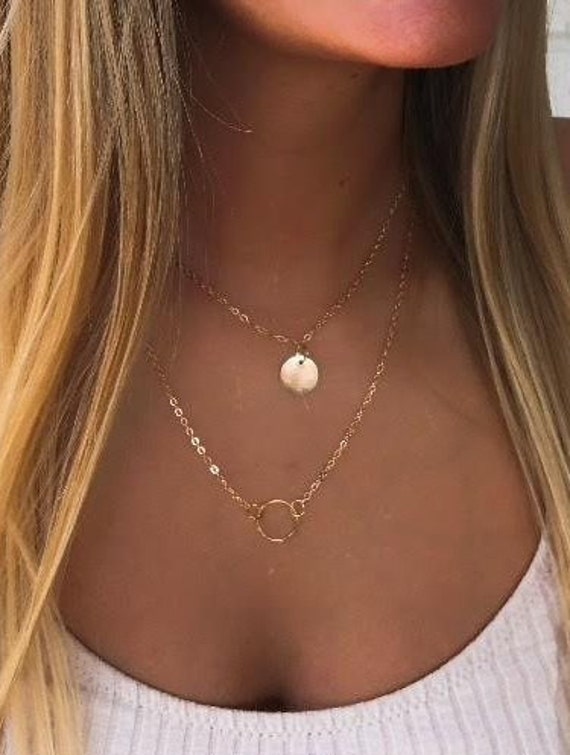 Delicate. Gold Coin Necklace. Charm 