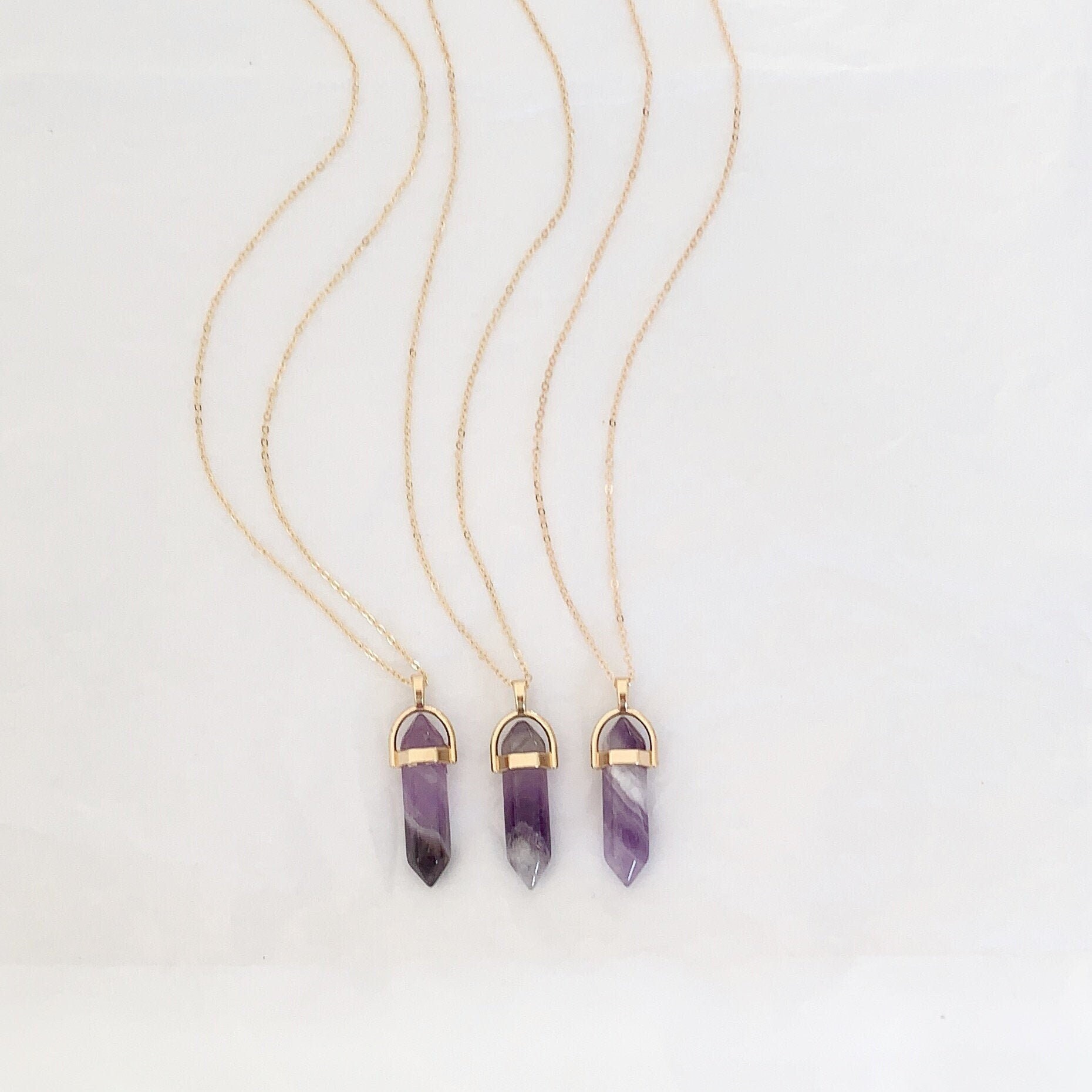 Set of 3 Amethyst Friendship Necklaces 
