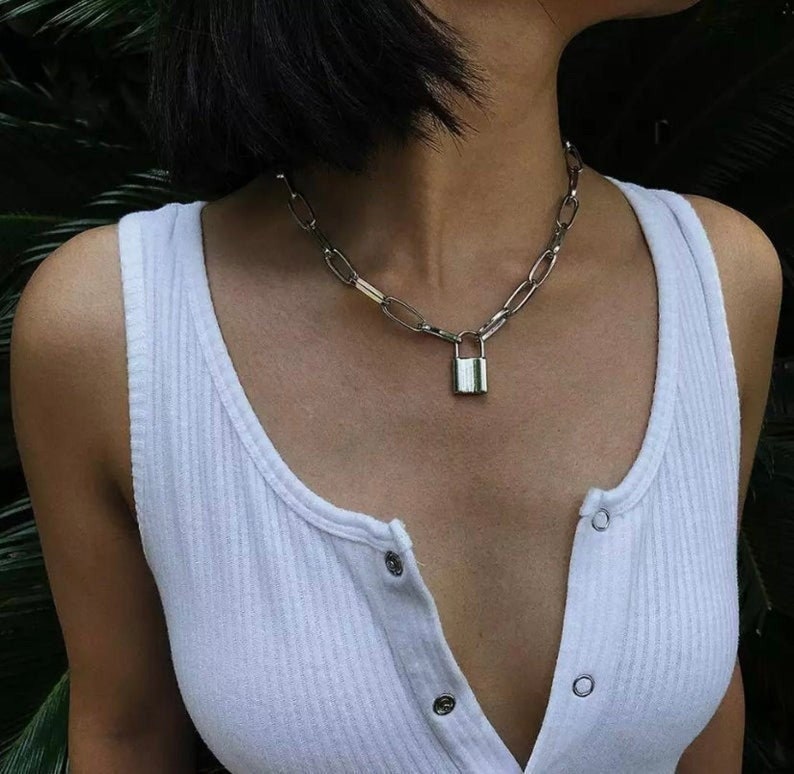 partners necklace key lock necklace couple jewelry love necklace lock and key jewelry Gift Silver Lock Necklace