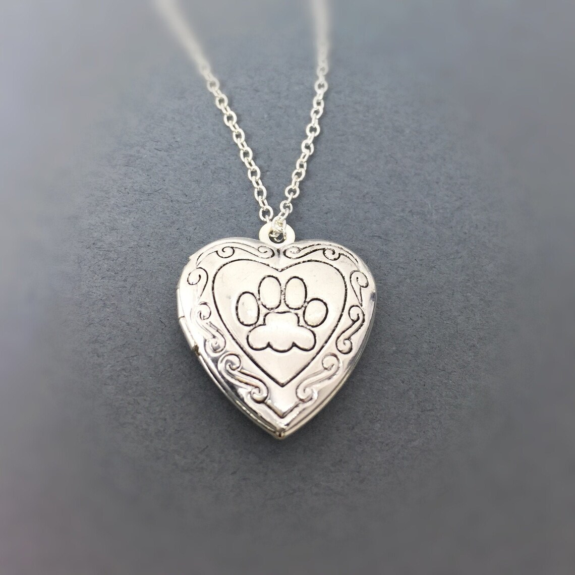 Paw Print Locket Charm Necklace Paw Charm Locket Gift For Etsy