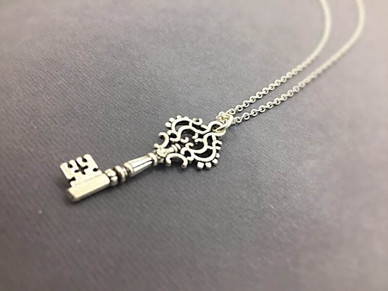 Sterling Silver Key Necklace Silver Key Charm Silver Charm Etsy