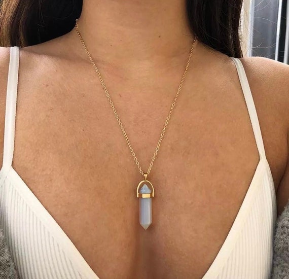 Opal Quartz Necklace Quartz Necklace Gold Necklace moon Etsy