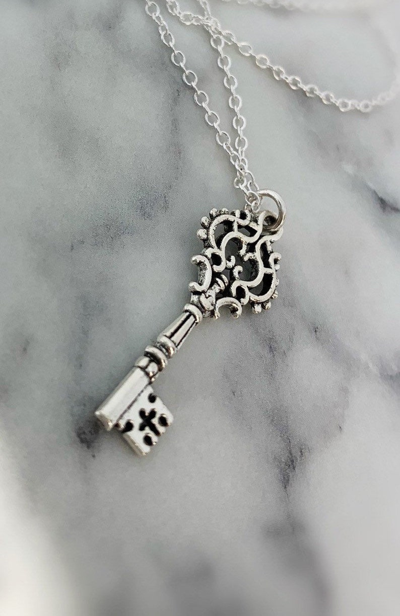 Sterling Silver Key Necklace Silver Key Charm Silver Charm Etsy