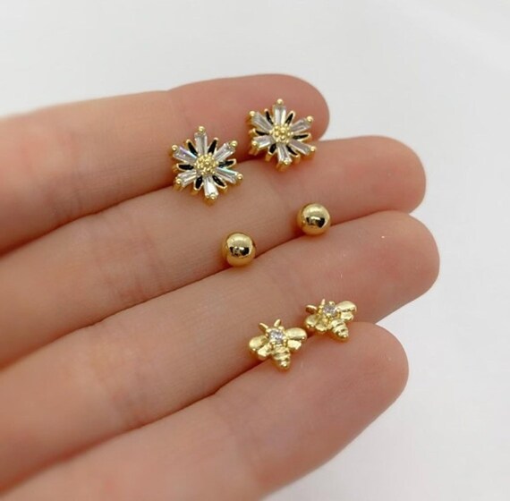 24K Gold BEE EARRINGS SUNFLOWER 