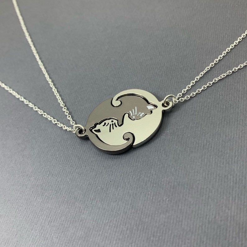 Cat Lover/'s Gift, 2 Cat Jewelry Cat Charm Necklace Sterling Silver Cat and Moon Gift Cat Necklace 2 friends Cat Necklaces Set of