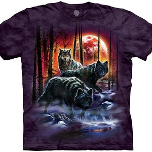 Varg Eld Is Vargar Familj Måne Djur Hund Lojal Pack Lila Berget T-shirt Vuxen S