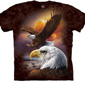 Eagle Clouds Majestic Flight American Bald Bird Wild Animal Soaring Eagles The Mountain Brown Cotton Adult T-Shirt S